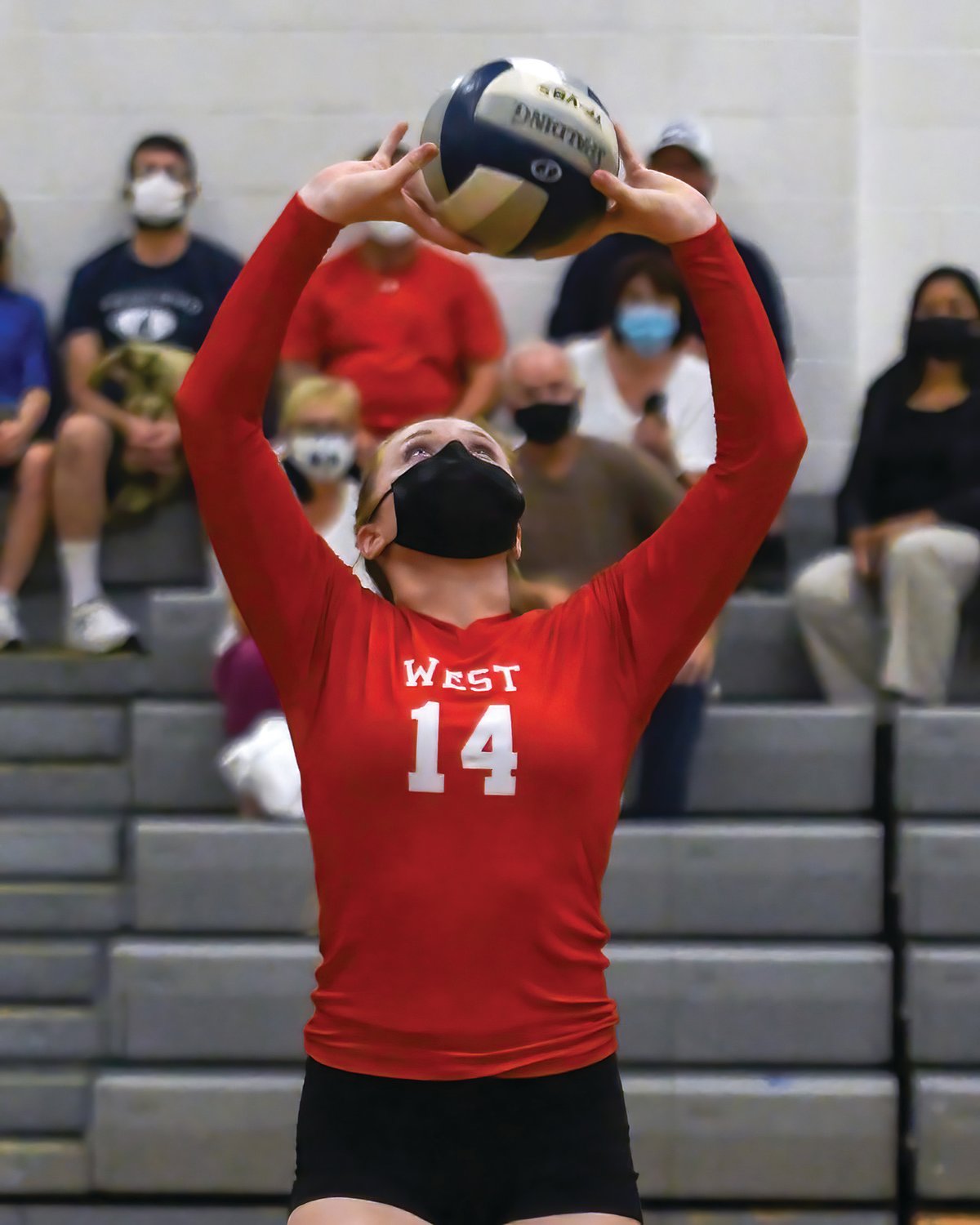 STRONG START: Cranston West’s MacKenzie Bessette returns a shot against rival Cranston East during the teams’ season opener. The Falcons would go on to sweep the Bolts in three sets and later beat
Mount St. Charles the following
match to improve to
2-0.